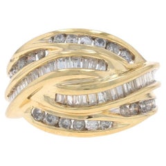 Gelbgold Diamant Cluster Bypass Band - 14k Runde Baguette 1,00ctw Ring