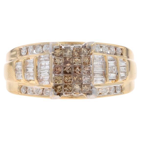 Anello cocktail con cluster di diamanti in oro giallo - 14k Princess Baguette Round 1.00ctw