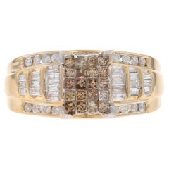 Anello cocktail con cluster di diamanti in oro giallo - 14k Princess Baguette Round 1.00ctw