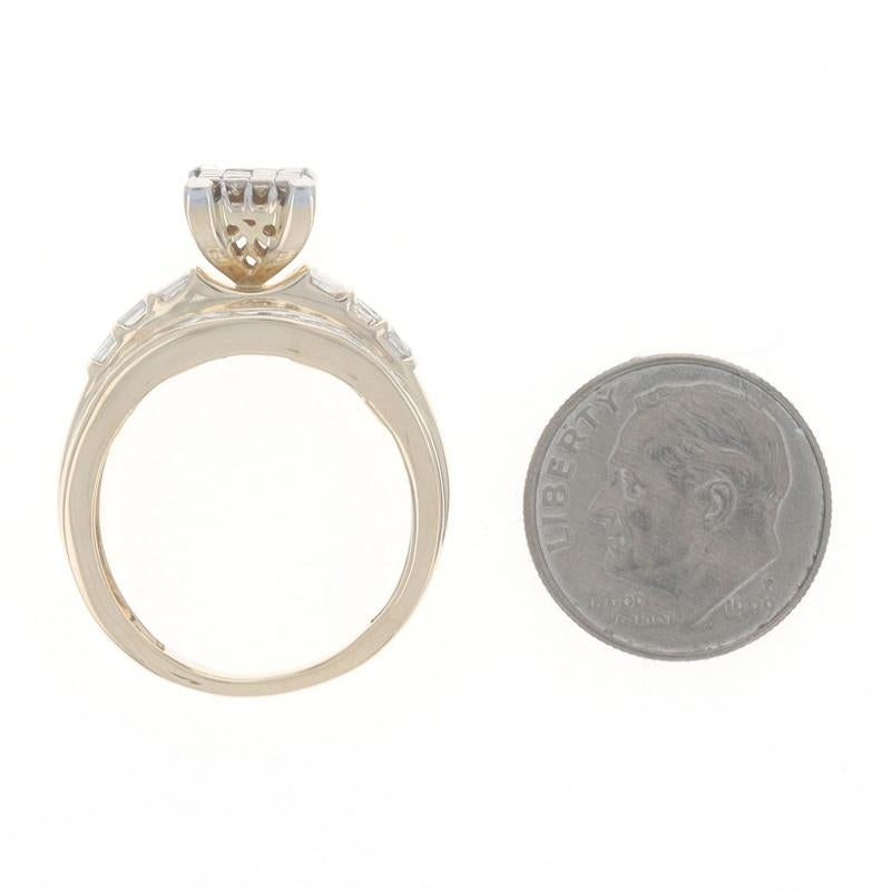 Anello cocktail con cluster di diamanti in oro giallo - 14k Princess Baguette Round 1.00ctw in vendita 1
