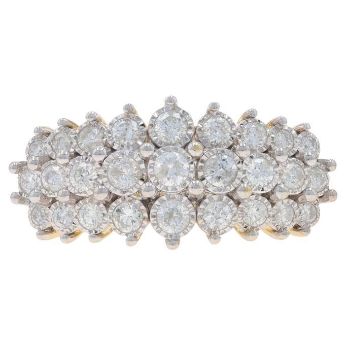 Gelbgold Diamond Tiered Cluster Ring - 14k Runde Brillant 1,00ctw
