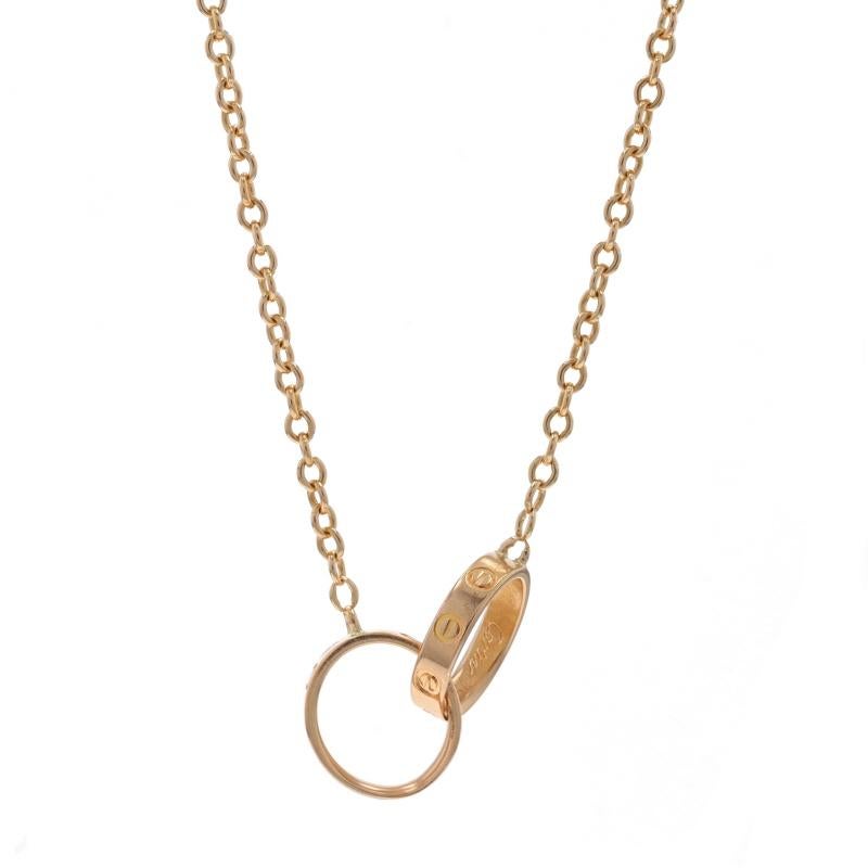 Prix de vente : 2580 $ (prix de vente actuel)

Marque : Cartier
Design :  Collier à pendentifs en forme d'amour imbriqué

Contenu du métal : Or jaune 18k

Style : Emboîtement
Type de fermeture : Fermoir à griffe de homard
Thème :