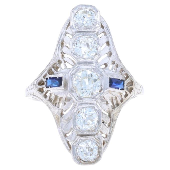 Anello in oro bianco con diamante creato in laboratorio e zaffiro Art Deco - 18k European 1.24ctw