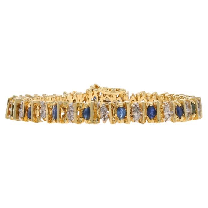 Pulsera de eslabones de oro amarillo con diamantes y zafiros 6 3/4" - 14k Marquesa 4,80ctw