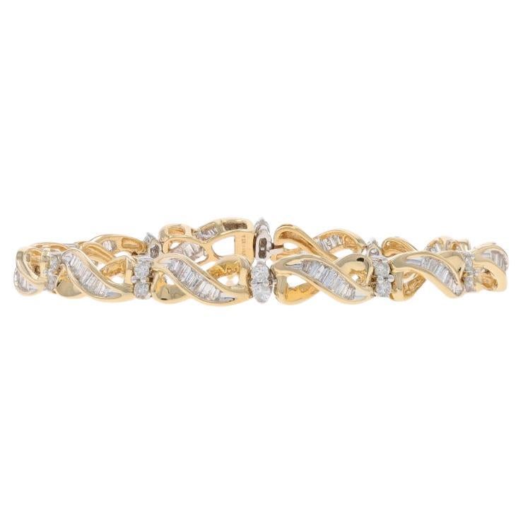 Bracciale A Link in oro giallo 7" - 14k Nastro rotondo e Baguette 2.00ctw in vendita