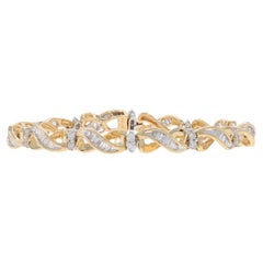Yellow Gold Diamond Link Bracelet 7" - 14k Round and Baguette 2.00ctw Ribbon
