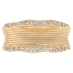 Yellow Gold Diamond Band - 14k Round Brilliant .40ctw Ribbed Ring