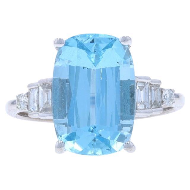 Bague cocktail aigue-marine diamant en or blanc - 18k Coussin 4.71ctw