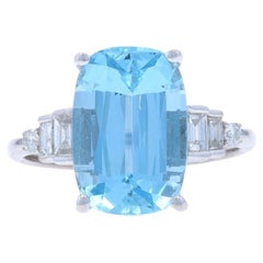 Bague cocktail aigue-marine diamant en or blanc - 18k Coussin 4.71ctw