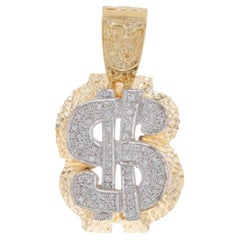 Yellow Gold Diamond Dollar Sign Men's Pendant - 14k Round .75ctw Currency Bling