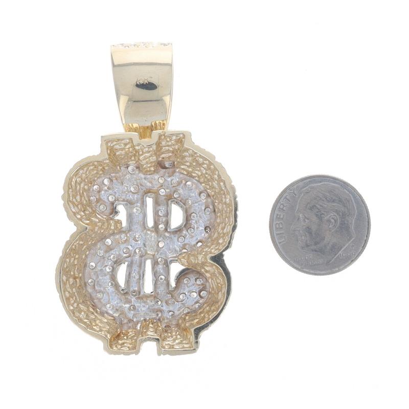Pendentif pour homme en or jaune avec signe du dollar - 14k Round .75ctw Currency Bling Excellent état - En vente à Greensboro, NC
