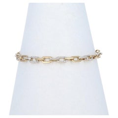 Yellow Gold Diamond Paperclip Chain Bracelet 7 1/4" - 14k Single .62ctw