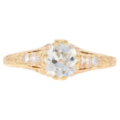 Yellow Gold Diamond Edwardian Engagement Ring - 14k Old Mine 1.31ctw Floral