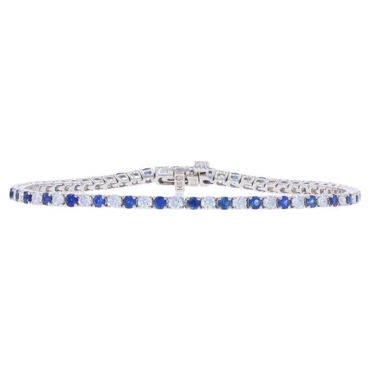 Oro Blanco Diamante Zafiro Pulsera de Tenis 7" - 14k Brillante Redondo 3.69ctw