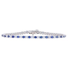 Bracciale tennis in oro bianco con diamanti e zaffiri da 7" - 14k Brilliante rotondo 3,69ctw