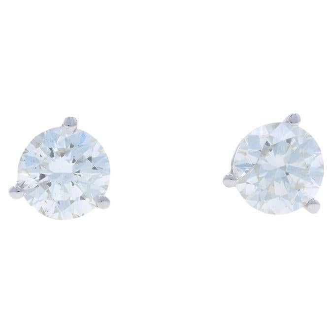 Boucles d'oreilles diamant en or blanc - 14k Round Brilliante 2.04ctw Pierced