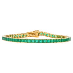 Oro Amarillo Esmeralda Pulsera de Tenis 7 1/2" 7" - 18k Cuadrado 14.16ctw