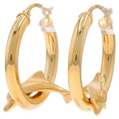 Yellow Gold Jumping Dolphin Hoop Earrings - 14k Ocean Pierced