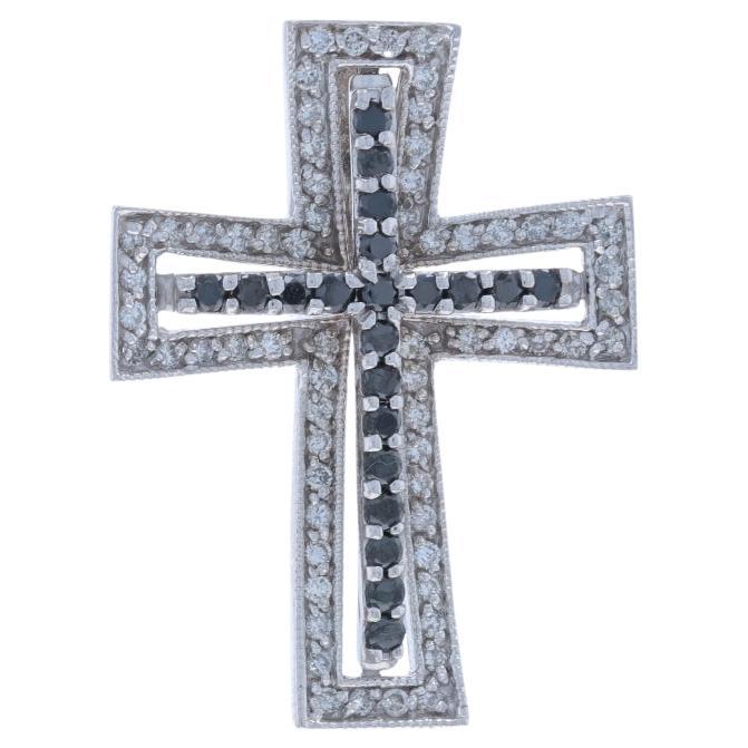 Pendentif croix en or blanc - 14k diamant rond brillant .50ctw Faith