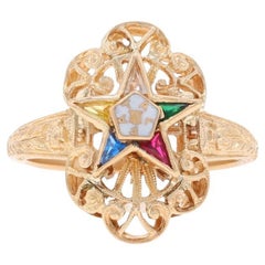Yellow Gold Gemstones Order of the Easter Star Ring - 14k Star Point Masonic