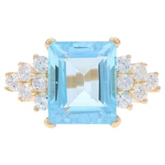 Yellow Gold Blue Topaz Cubic Zirconias Cocktail Ring - 14k Emerald 8.72ctw