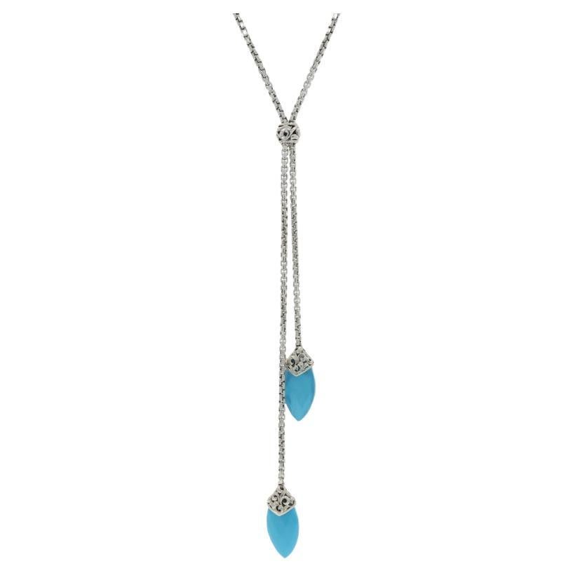 Charles Krypell Quarz über Türkis Marquise Lariat Halskette 20" Sterling 925 im Angebot
