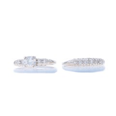 White Gold Diamond Vintage Engagement Ring & Wedding Band - 14k Round .45ctw