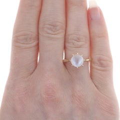 Yellow Gold Moonstone Vintage Solitaire Ring - 14k Round Bead