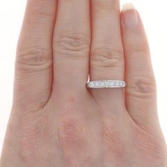 White Gold Diamond Vintage Wedding Band - 14k Round .28ctw Seven-Stone Ring