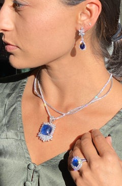Blue Sapphire Sugar Loaf and Diamond Pendant