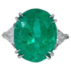 GIA kolumbianischer Verlobungsring aus Platin mit drei Steinen, kolumbianischer grüner 10ctw Smaragd & Diamant