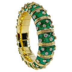 Tiffany & Co. Schlumberger Pulsera de esmalte verde y diamantes Oro de 18 quilates Francia