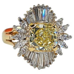 Vintage GIA 3.89ctw Natural Fancy YELLOW VVS1 Radiant Diamond Cluster 18KYG Ring