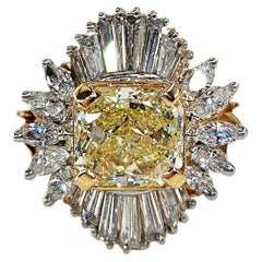Vintage GIA 3.89ctw Natural Fancy YELLOW VVS1 Radiant Diamond Cluster 18KYG Ring