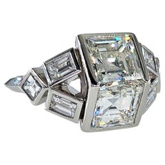 Bague unisexe originale en platine sertie d'un diamant Asscher de taille carrée de 3,57 carats (poids total), qualité H, pureté VVS1, certifiée GIA