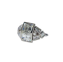 Bague unisexe originale en platine sertie d'un diamant Asscher de taille carrée de 3,57 carats (poids total), qualité H, pureté VVS1, certifiée GIA