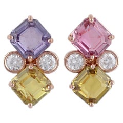 Multi-Color Geometric Stud Earrings in 18K Rose Gold