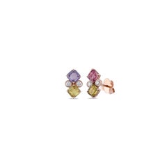 Multi-Color Geometric Stud Earrings in 18K Rose Gold