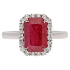 Ruby & Diamond Ring Set In 18 Kt white Gold.