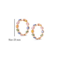 7.74 Cts Multi-Color Rainbow Sapphire Inside-Out Hoop Earrings in 18K Rose Gold