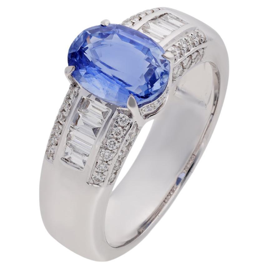2,56 Karat Blauer Saphir und Diamant Ring  18k  Weißgold im Angebot