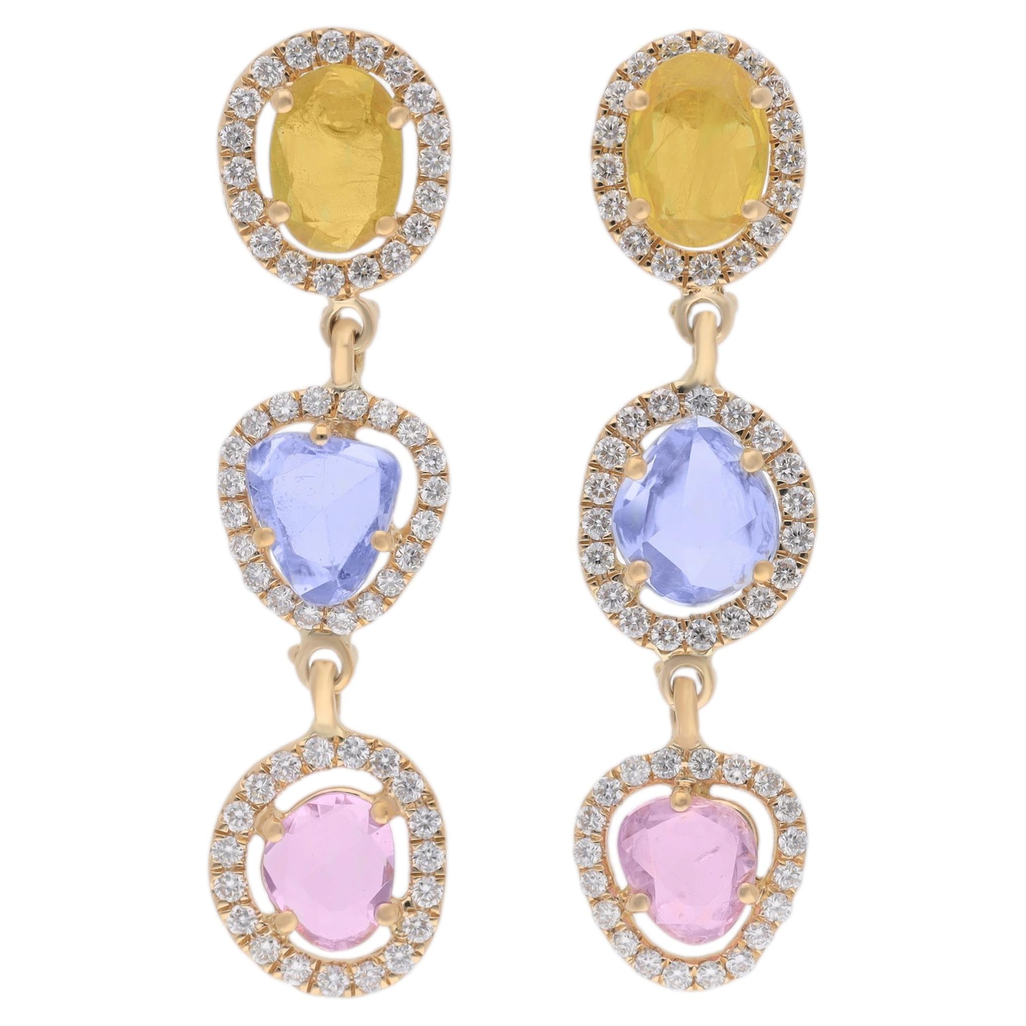 Multi-Sapphire & Diamond Earring in 18 Karat Gold