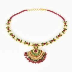 Indian Ruby, Emerald and Pearl Necklet, Earrings and Bracelet