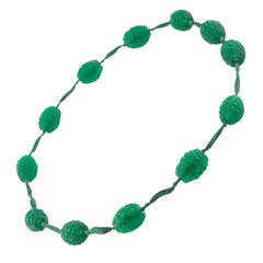 Antique 1920s René Emerald Green Lalique Grosses Graines Bead Necklace