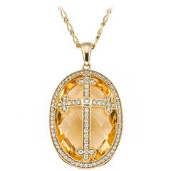 Citrine Diamond Gold Cross Pendant