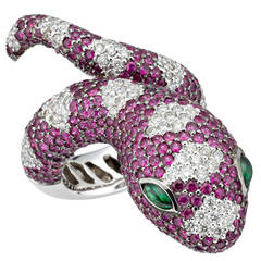Pink Sapphire Tourmaline Ruby Diamond Serpent or Snake Ring