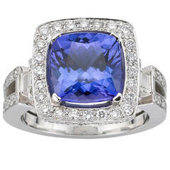 Tanzanite Diamond Ring of Square Cluster Design