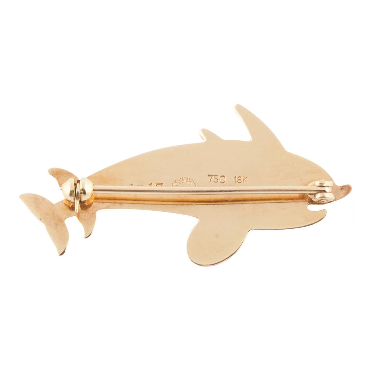 Modern George Jensen 18 Carat Yellow Gold Double Dolphin Brooch For Sale
