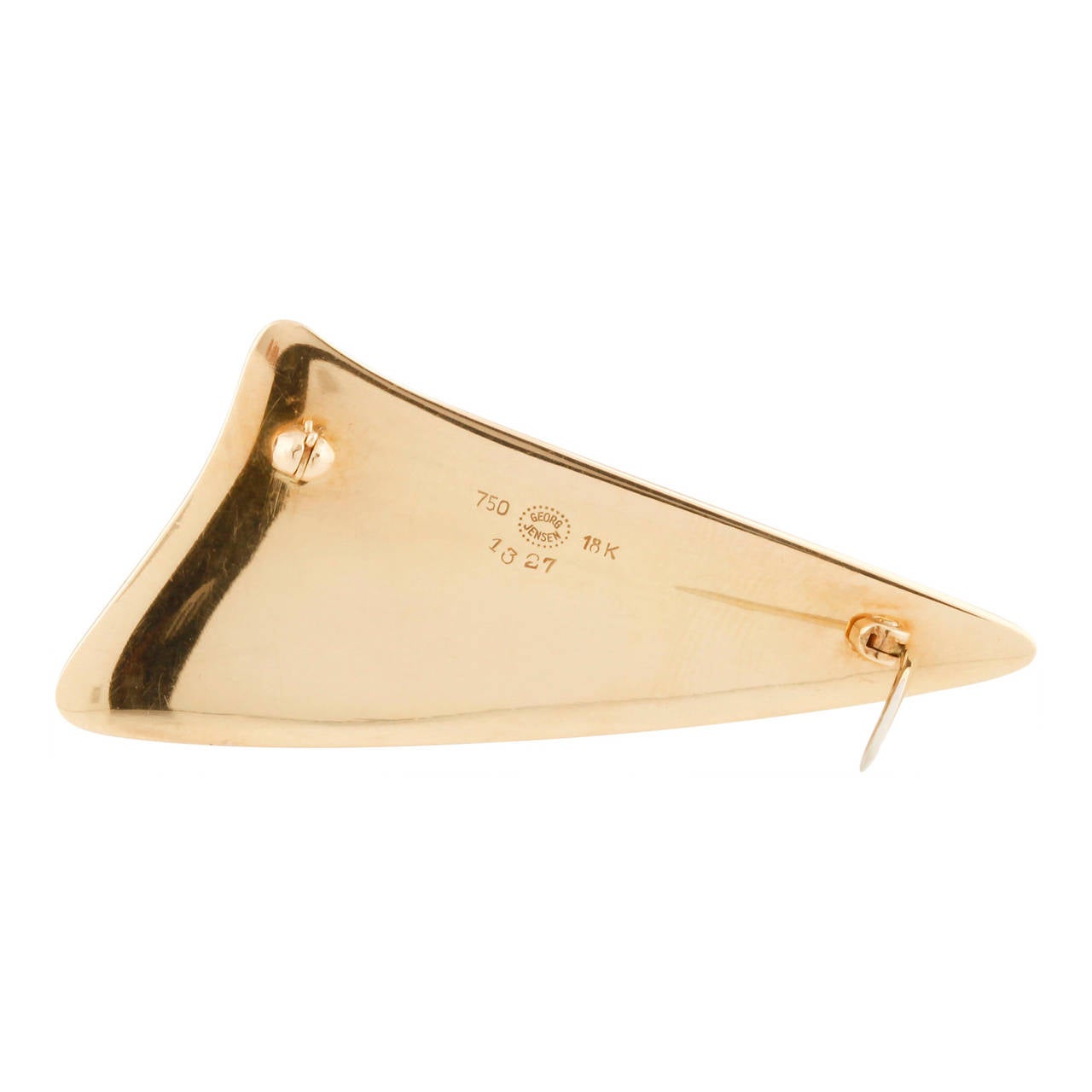 Rare 18ct Modernist Yellow Gold Brooch/Pin designed by Henning Koppel for the Georg Jensen firm. Design #327 c1950. Accompanying Jensen jewellery pouch
Gold Jensen is seldom available on the market and highly sought after by avid Jensen collectors.