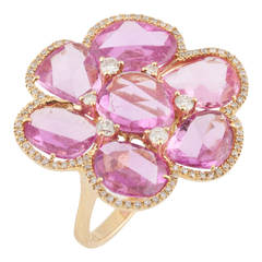 Chanel-Style Floral Pink Sapphire and Diamond Ring